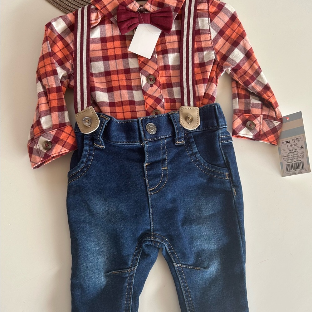 Plaid Shirt and Denim Pants Set
